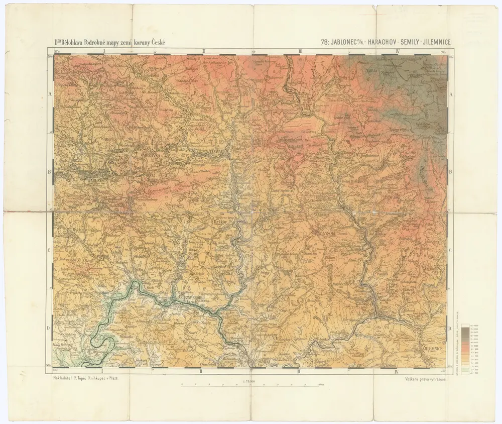 Podrobné mapy zemí Koruny české v měřítku 1:75.000 a mapa vzdáleností všech míst při silnici ležících