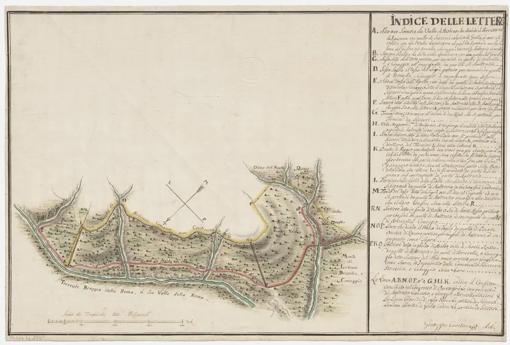 Grenze zwischen der Schweiz und dem Herzogtum Mailand bei Caneggio und Moltrasio; Grundriss