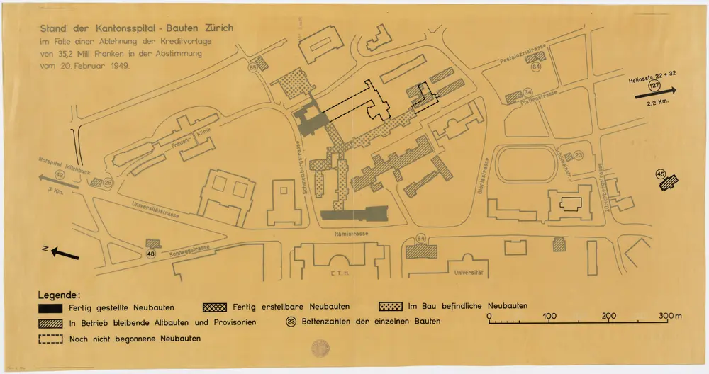 Zürich: Kantonsspital, Gebäude; Grundriss