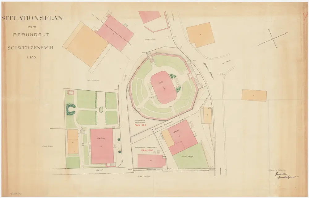 Schwerzenbach: Pfrundgut mit Kirche, Pfarrhaus und Umgebung; Grundriss (Nr. 4)