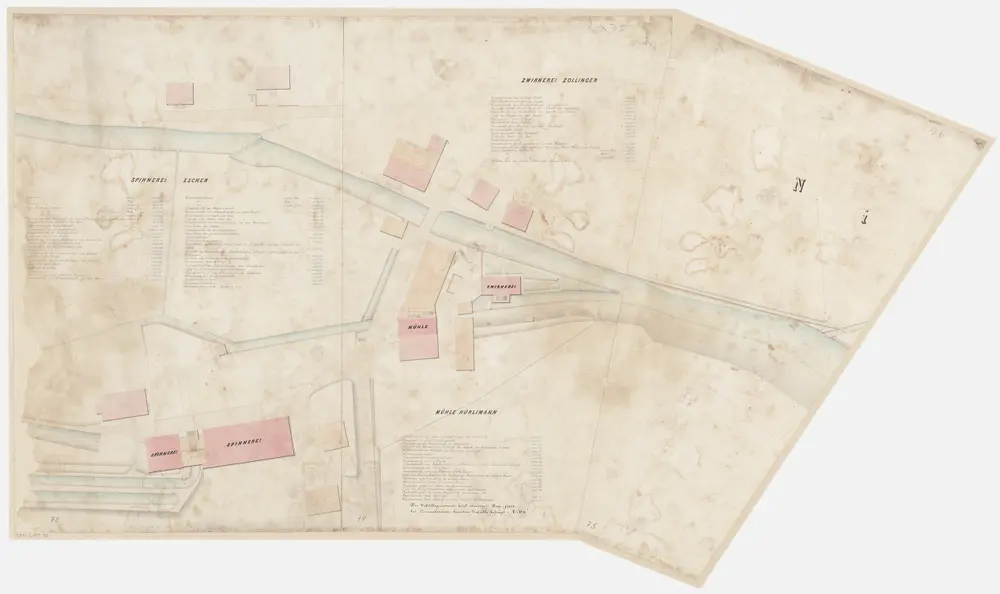 Seegräben bis Uster: Aabach vom Pfäffikersee bis zum Greifensee; Grundrisse: Uster: Spinnerei Escher, Zwirnerei Zollinger und Mühle Hürlimann bei Niederuster; Grundriss