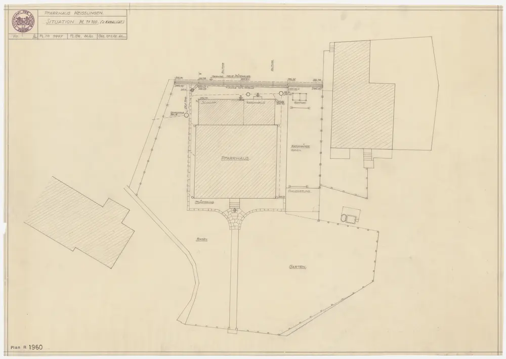 Weisslingen: Pfarrhaus und Umgebung mit neuer Stützmauer; Grundriss