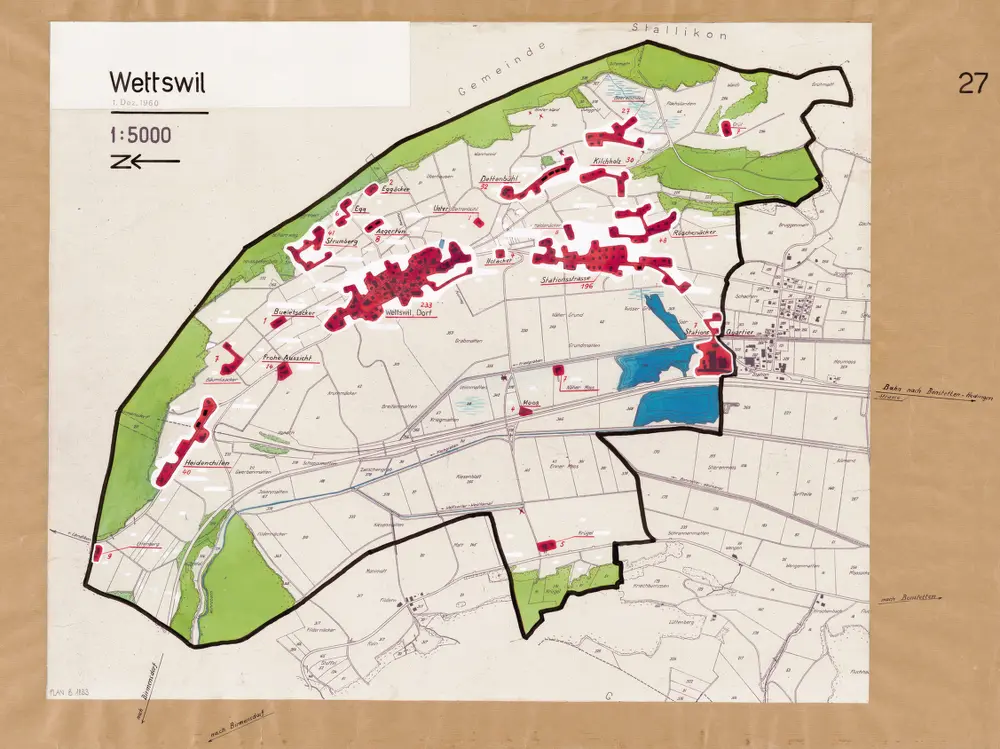 Wettswil am Albis (damals Wettswil): Definition der Siedlungen für die eidgenössische Volkszählung am 01.12.1960; Siedlungskarte Nr. 27