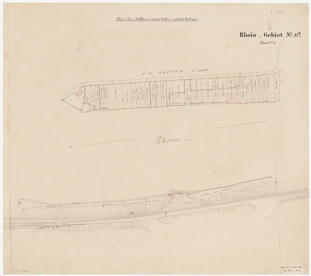 Schaffhausen, Neuhausen SH, Flurlingen: Rhein von oberhalb der äusseren Mühle bis unterhalb Flurlingen: Blatt 1: Im äusseren Grund; Situationsplan (Rhein-Gebiet Nr. 11 a)