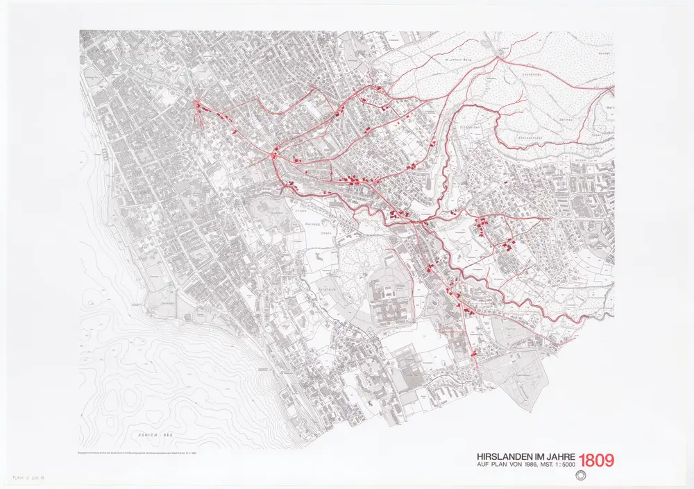 Historische Bauzustände der Zürcher Aussenquartiere in 48 Blättern: Hirslanden im Jahre 1809 auf einem Plan von 1986; Übersichtsplan