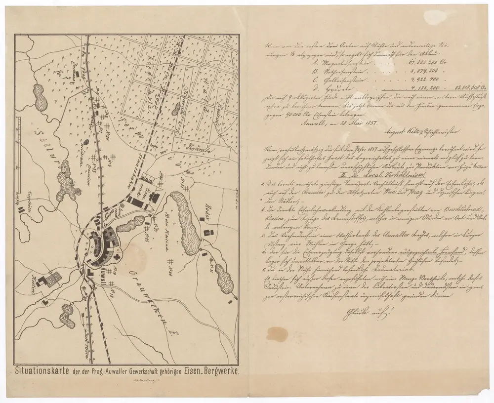 Situationskarte der, der Prag-Auwaller Gewerkschaft gehörigen Eisen-Bergwerke