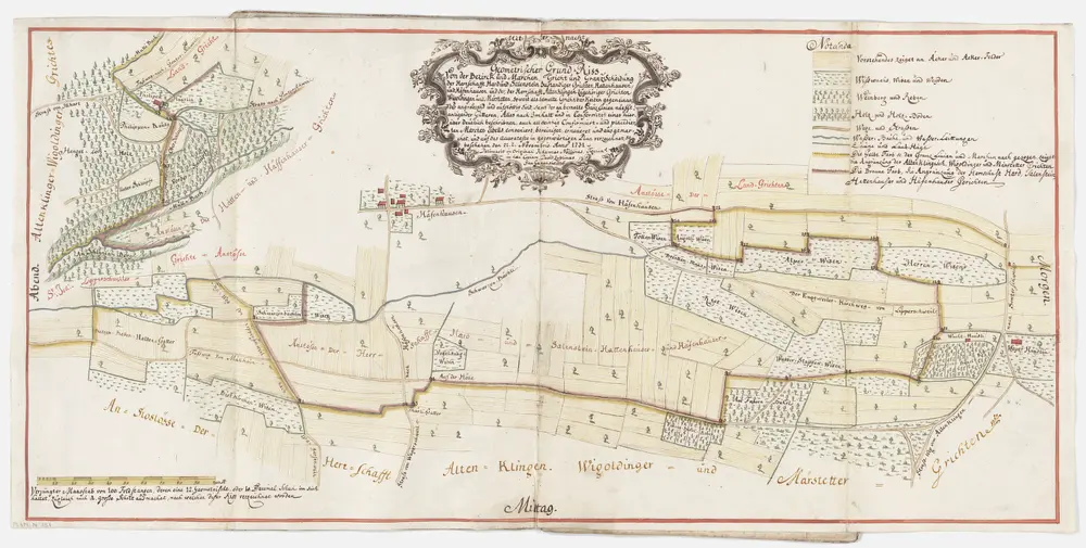 Grenze zwischen den Gerichten Hattenhausen und Hefenhausen einerseits und der Herrschaft Altenklingen andererseits; Grundriss mit Marchenbeschreibung