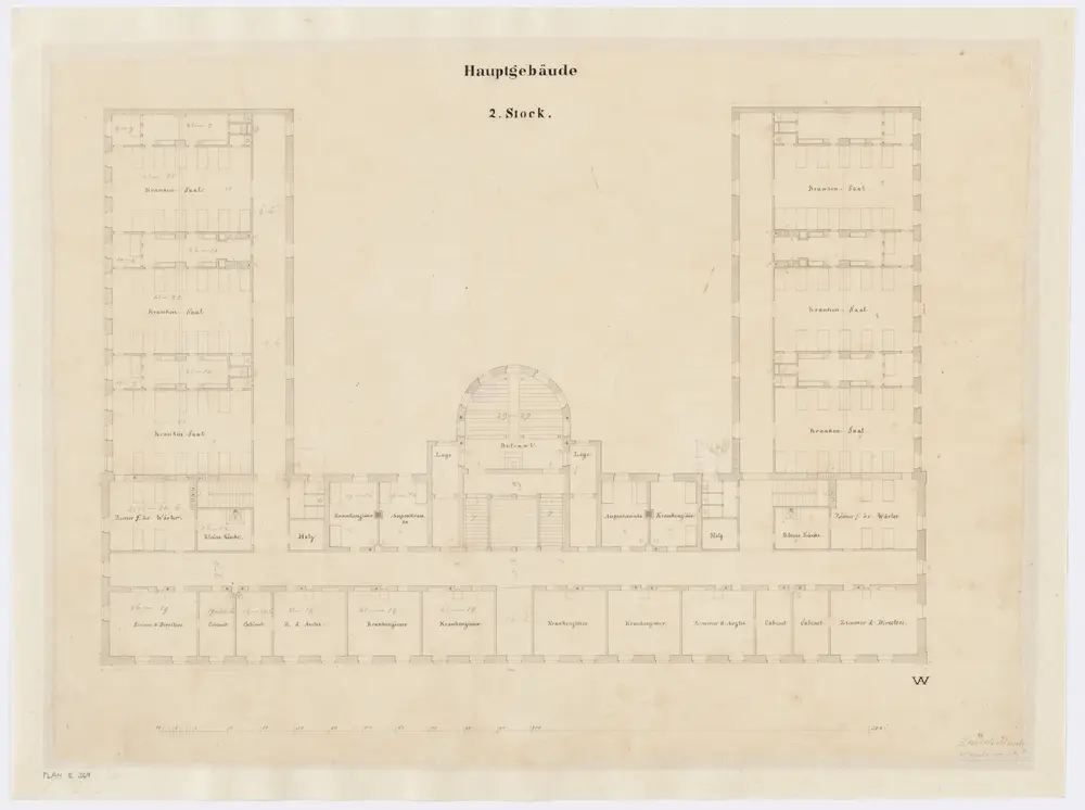 Fluntern: Projektiertes Kantonsspital, Hauptgebäude, 2. Stock; Grundriss