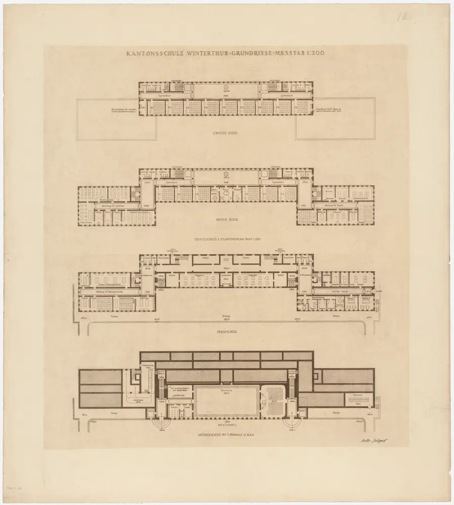 Winterthur: Kantonsschule; Projekt Zeitgeist; Untergeschoss, Erdgeschoss, 1. und 2. Obergeschoss; Grundrisse
