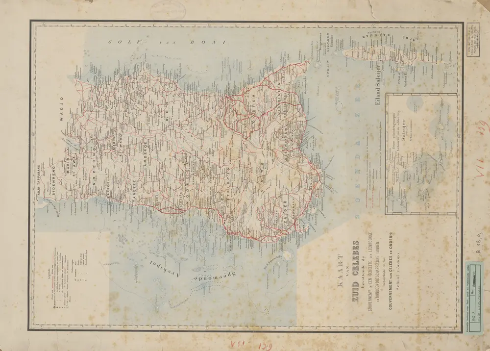 Kaart van Zuid Celebes : bevattende de Gouvernemts- en een gedeelte der leenroerige- en bondgenootschappelijke landen behoorende tot het Gouvernement van Celebes en Onderh[origheden] / [Topographische Inrichting]