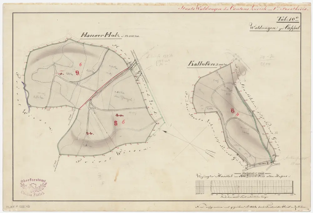 Kappel am Albis, Hausen am Albis: Staatswaldungen: Kappel am Albis, Hausen am Albis: Huserholz (Hauserholz), Chalofen (Kallofen); Grundrisse (Tab. 10 c)