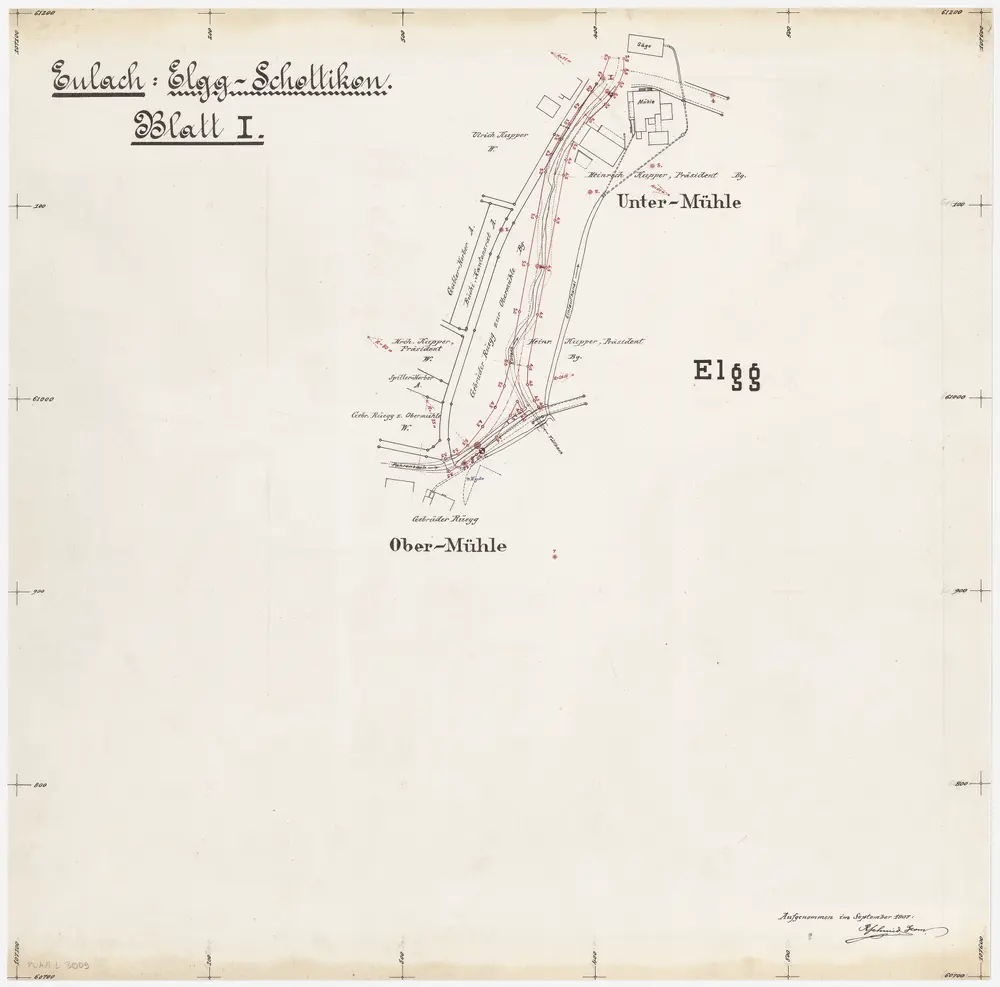 Elgg: Eulach von der Obermühle bis zur Untermühle; Situationsplan (Eulach: Elgg-Schottikon Blatt I)