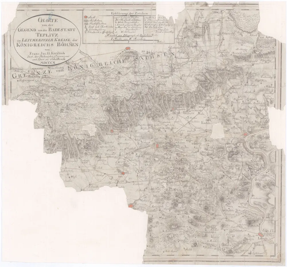 CHARTE von der GEGEND um die BADESTADT TEPLITZ im LEITMERITZER KREISE des KÖNIGREICHS BÖHMEN