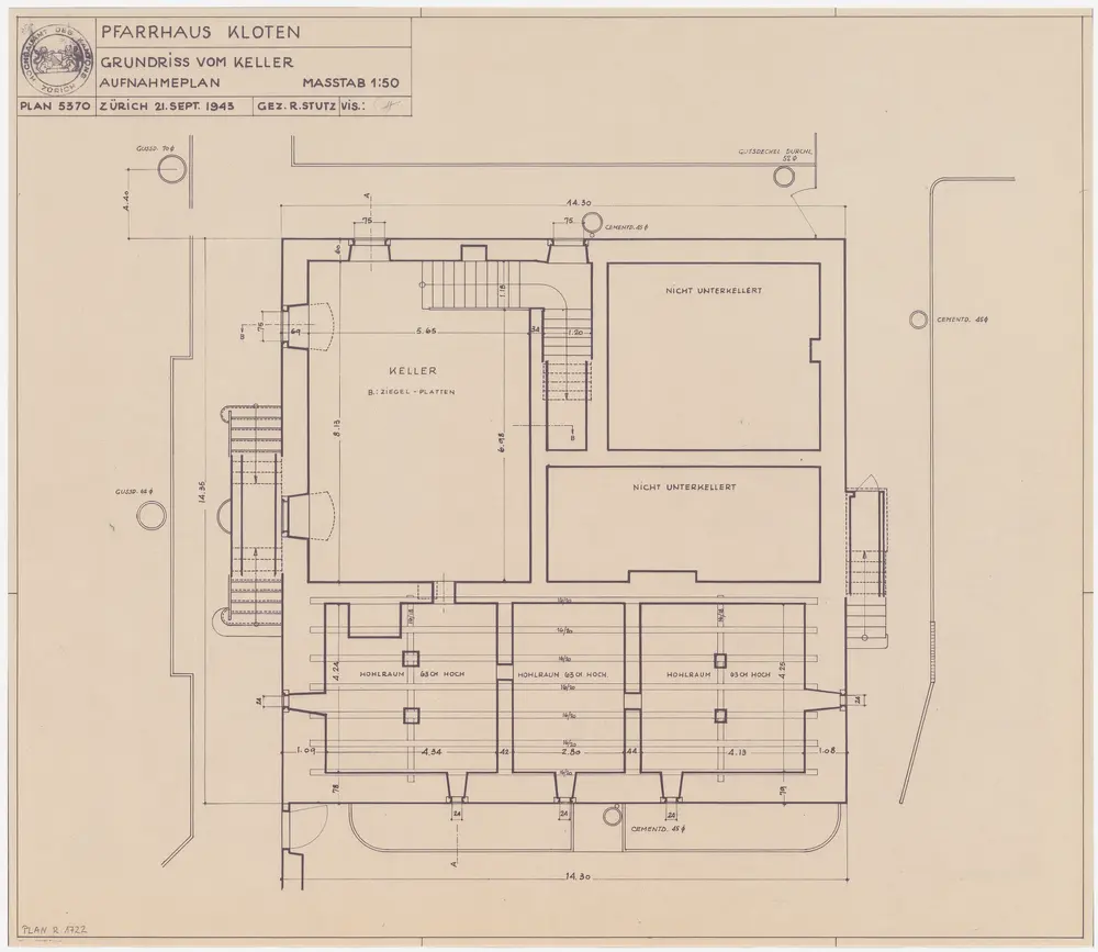 Kloten: Pfarrhaus, Keller; Grundriss