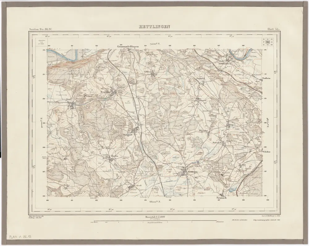 Topographischer Atlas der Schweiz (Siegfried-Karte): Den Kanton Zürich betreffende Blätter: Blatt 54: Hettlingen