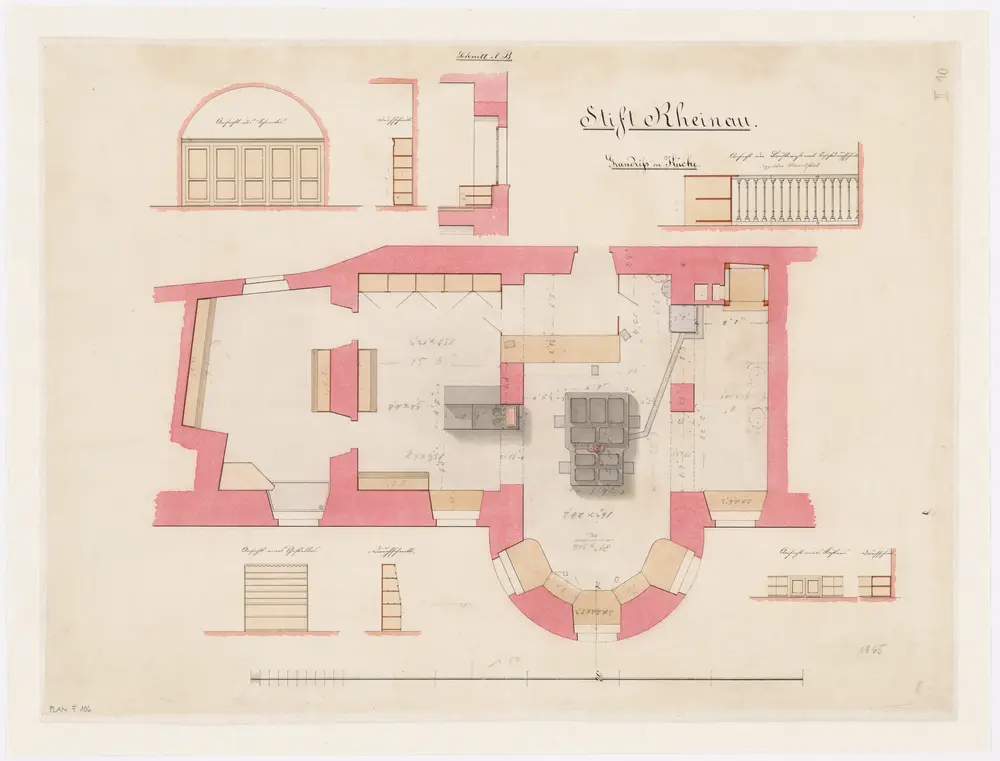 Kloster Rheinau: Küche; Ansichten, Grundriss und Schnitte