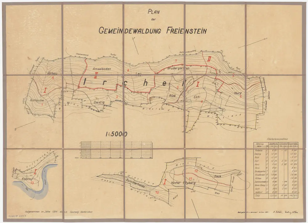 Freienstein-Teufen: Gemeindewaldung Freienstein: Irchel, Rotlauben, Althau, Amselboden, Geissstig (Geistig), Leu, Bruedergaten, Rüedi (Rüdi), Im Eich, Hurz, Chalchhof (Kalkhof), Summerhalden (Sommerhalde), Hinter Riberg, Im Sack; Grundrisse