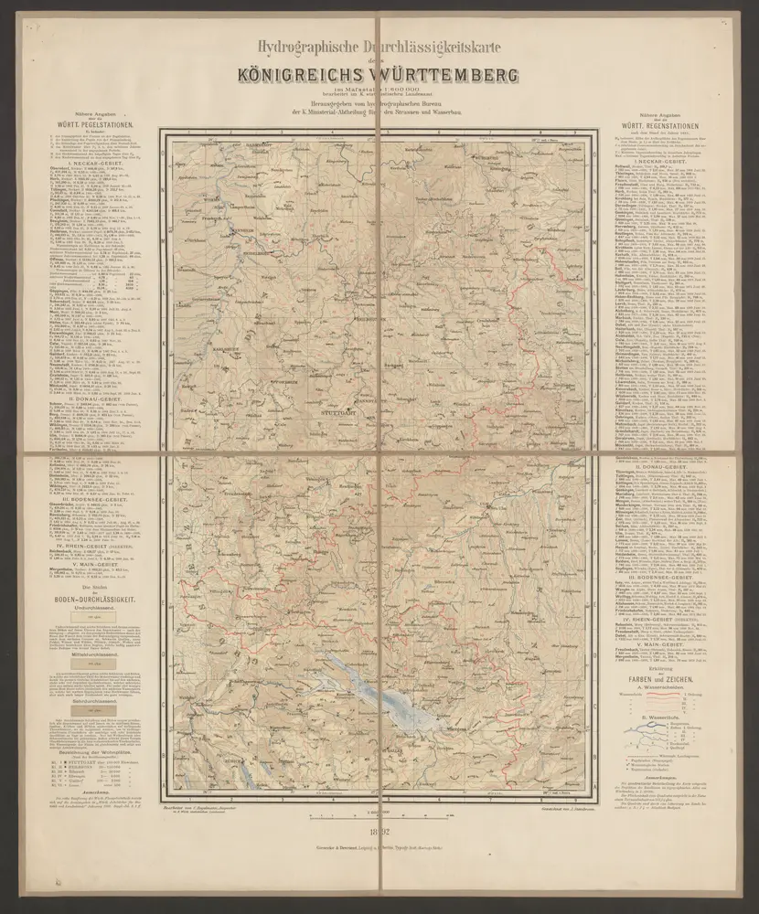 Hydrographische Durchlässigkeitskarte des Königreichs Württemberg