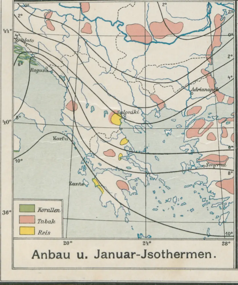 Anbau und Januar-Isothermen