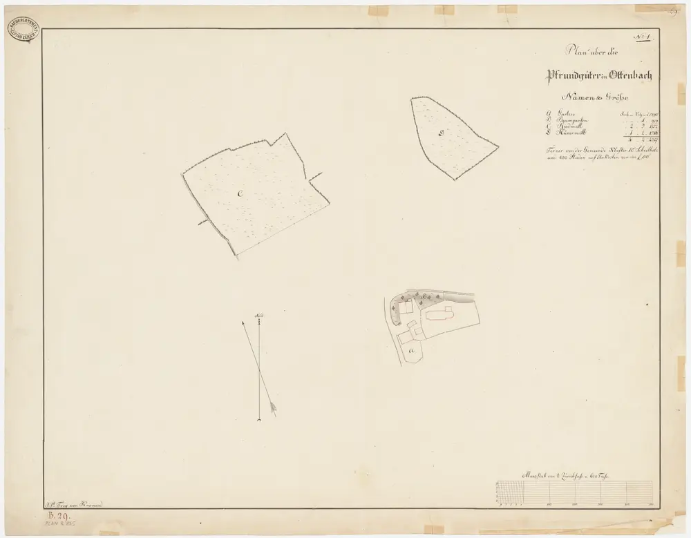 Ottenbach: Pfrundgüter Garten und Baumgarten bei Pfarrhaus und Kirche, Riedmatt und Hühnermatt; Grundrisse (Nr. 1)