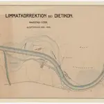 Schlieren bis Oetwil an der Limmat: Bei Dietikon, Limmatkorrektion, 1886-1895 ausgeführtes Projekt; Situationsplan, Übersichtskarte und Normalprofil