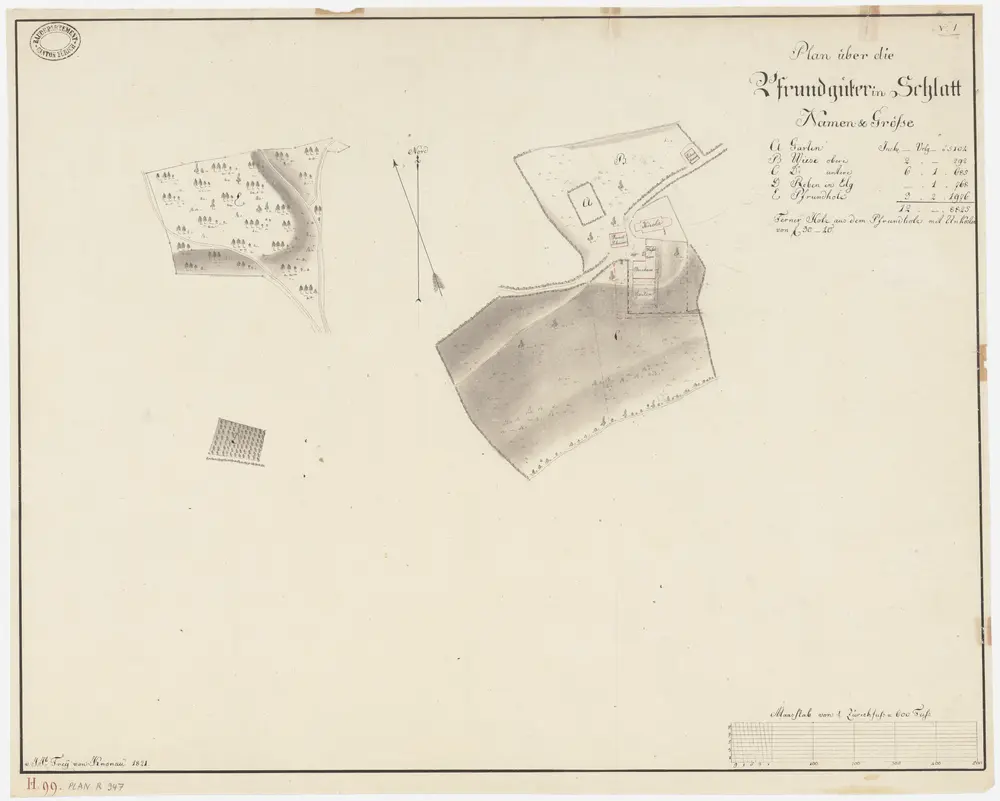 Schlatt: Pfrundgüter Garten, obere und untere Wiese, Reben und Pfrundholz; Grundrisse (Nr. 1)