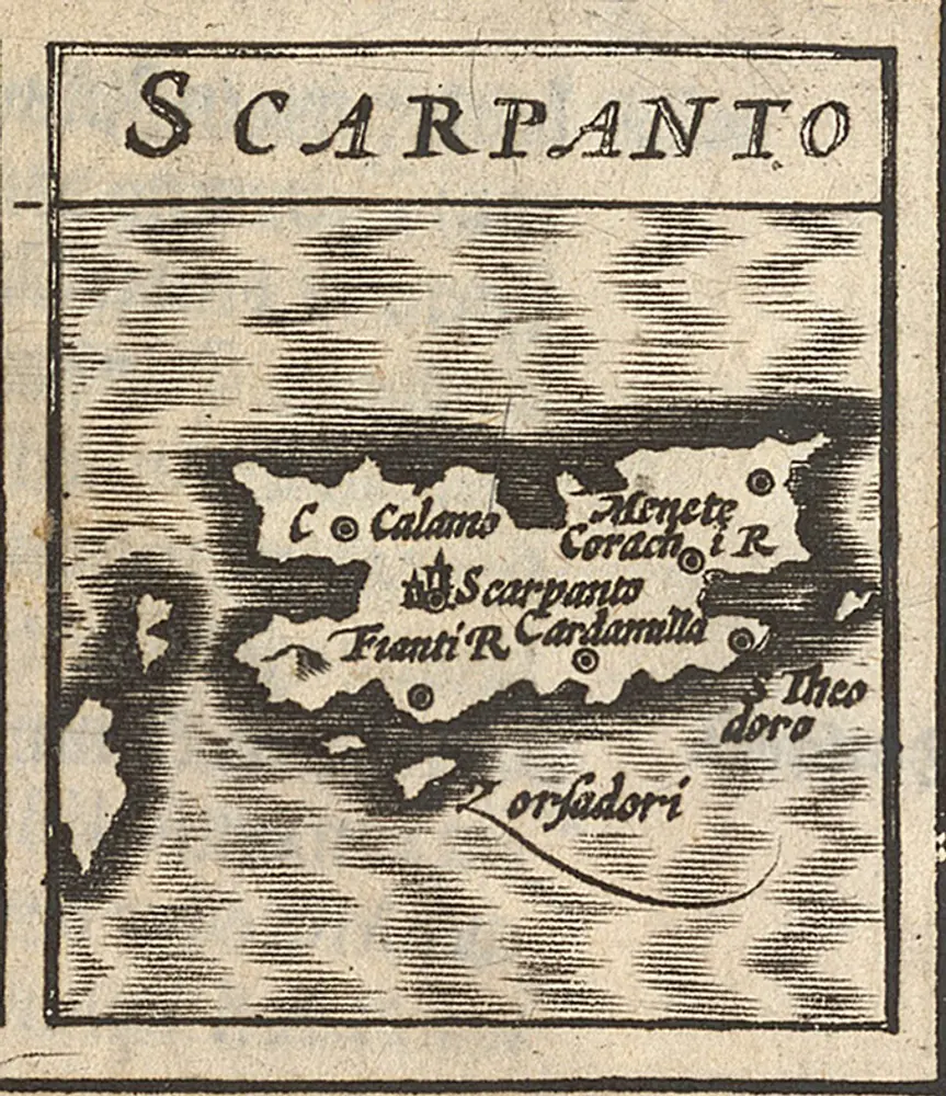 Scarpanto [Karte], in: Atlas Minor, S. 594.