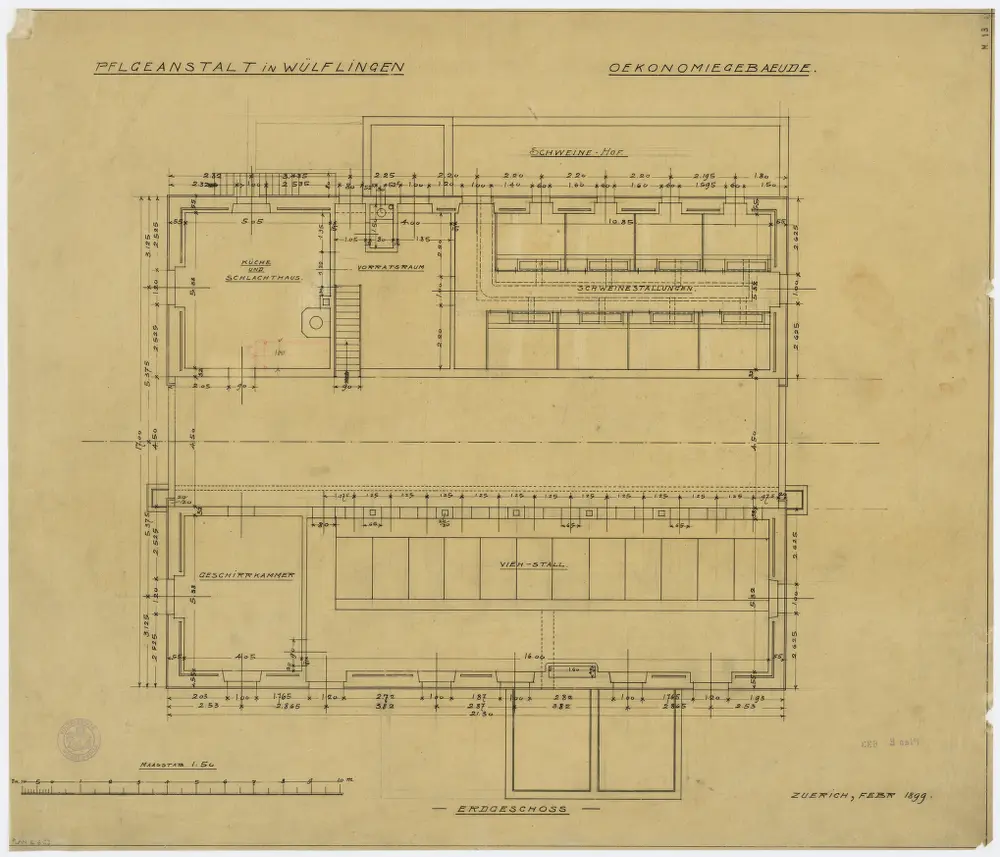 Wülflingen: Pflegeanstalt, Ökonomiegebäude, Erdgeschoss; Grundriss