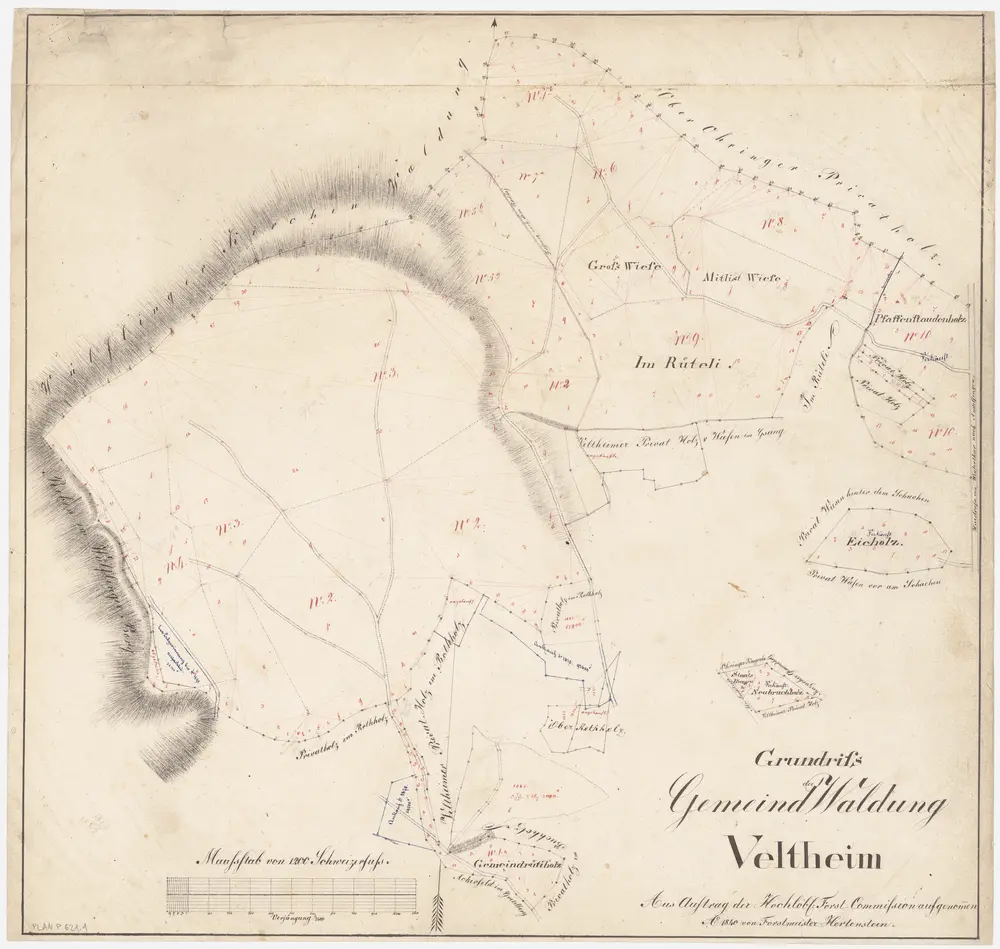 Veltheim, Wülflingen: Gemeindewaldung Veltheim: Veltheim, Wülflingen: Wolfesberg (Wolfensberg), Rotholz, Im Rüteli, Pfaffenstuden (Pfaffenstaudenholz), Eichholz, Neubruchholz, Gemeinderütiholz, Grosse und Mittlere Wiese; Grundrisse