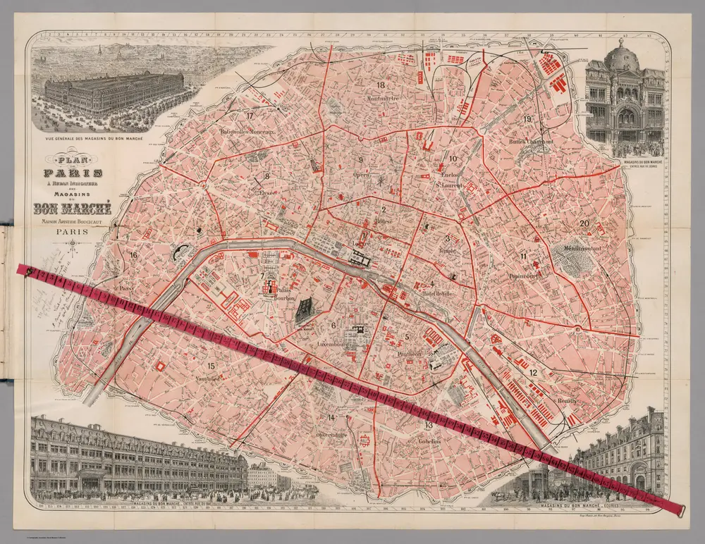 Plan de Paris à ruban indicateur des magasins du Bon-Marché (with ribbon)