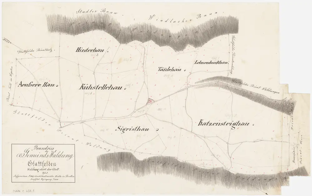 Glattfelden: Gemeindewaldung: Üsserhau (Äusserer Hau), Hinterhau, Chüestellihau (Kühstellehau), Sigristenhau, Lenibuck (Lehnenbuckhau), Chatzenstig (Katzensteighau), Franzenhau; Grundriss (Tab. I)