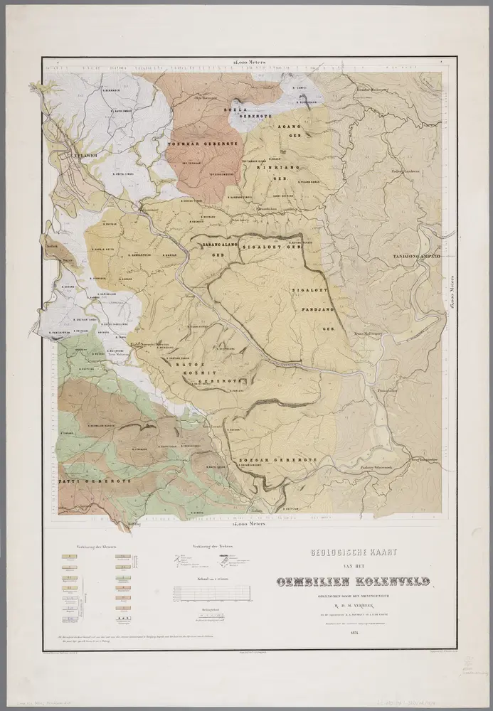 Geologische kaart van het Oembilien kolenveld / opgenomen door R.D.M. Verbeek en K.A. Naumann en J.F. de Corte ; geteekend door F.H.H.G. Schliep