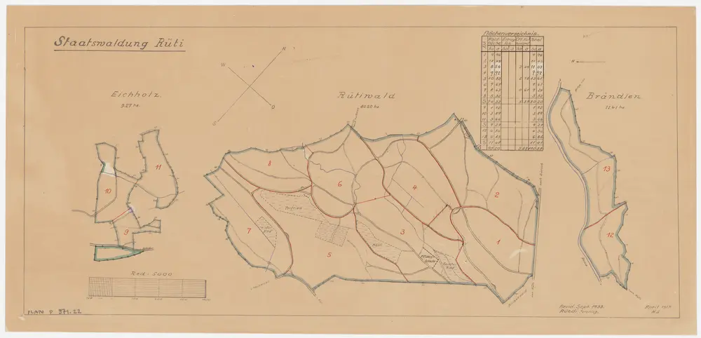 Rüti, Dürnten, Bubikon: Staatswaldung: Dürnten, Rüti: Eichholz, Rütiwald, Brändlen; Grundrisse