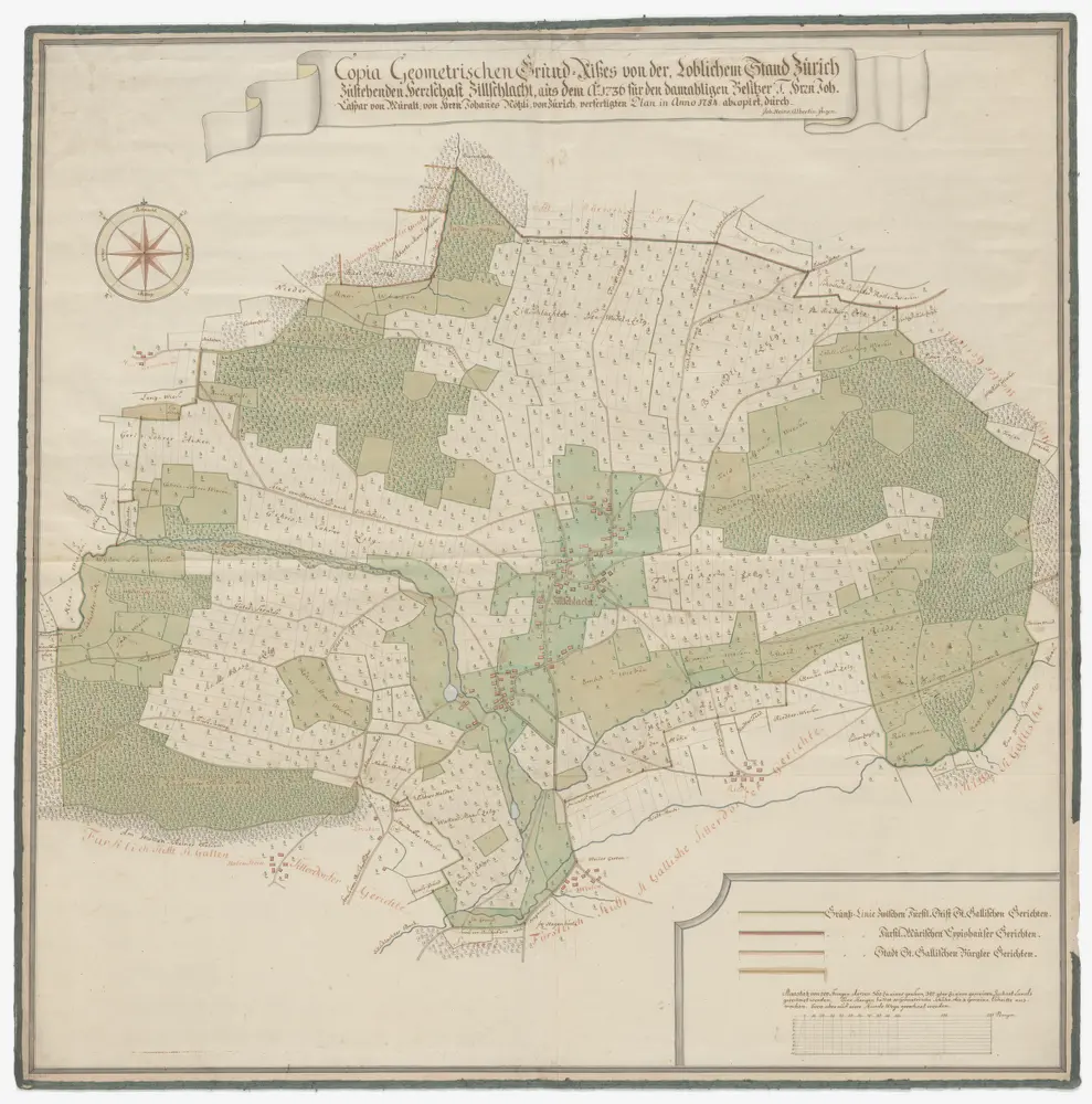 Zihlschlacht TG: Die der Stadt Zürich zustehende Herrschaft Zihlschlacht; Grundriss von 1736