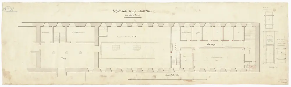 Kantonale Strafanstalt Oetenbach: 3. Stock, Schulzimmer; Grundriss