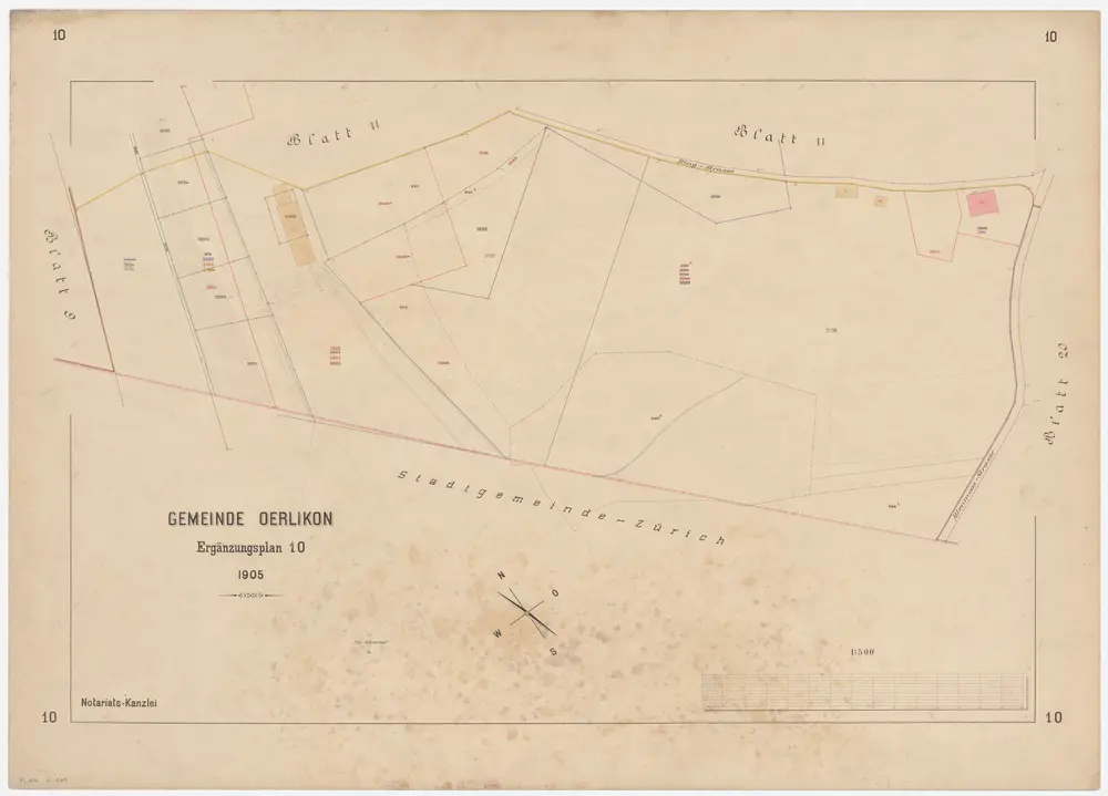 Oerlikon: Gemeinde; Kataster-Ergänzungspläne: Ergänzungsblatt 10: Gegend bei Ringstrasse und Allenmoosstrasse; Situationsplan