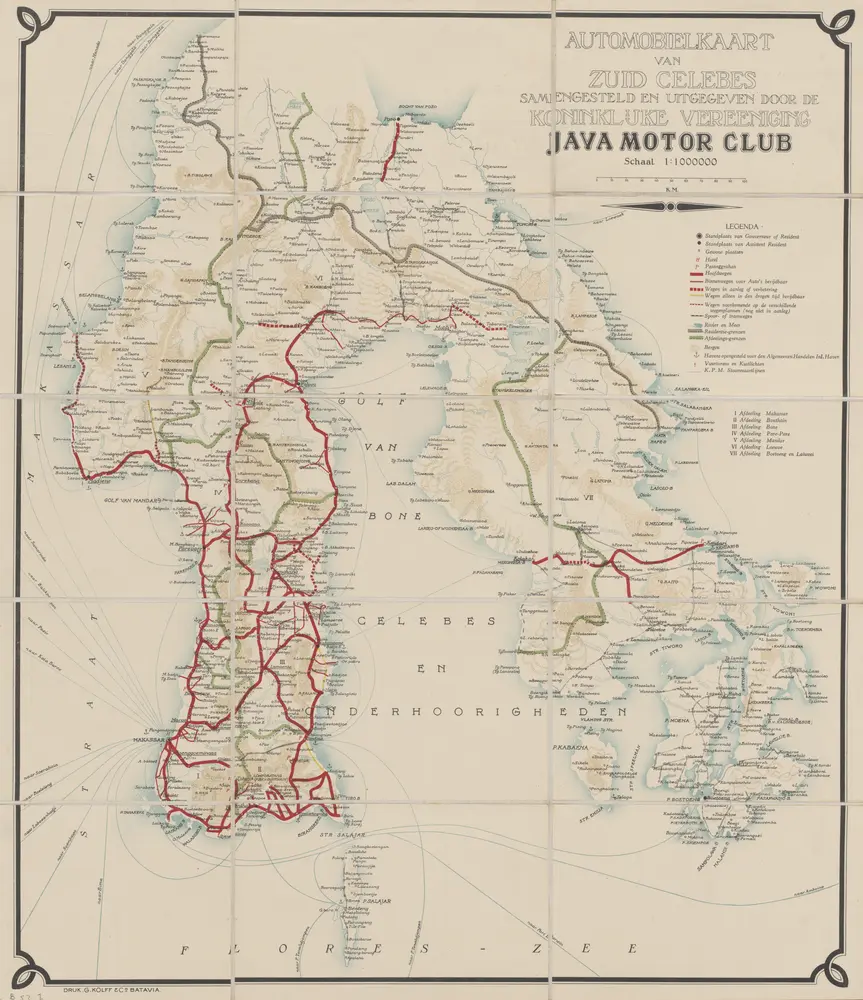 Automobielkaart van Zuid Celebes / samengesteld en uitgegeven door de Koninklijke Vereeniging Java Motor Club