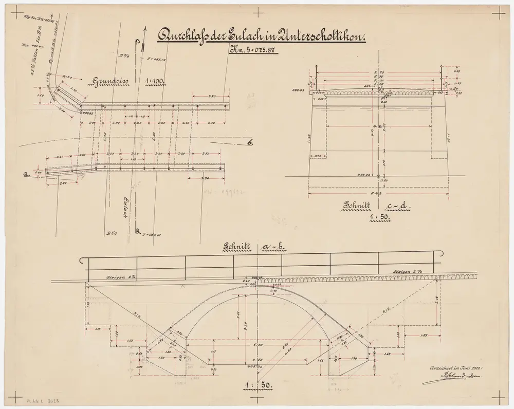 Elsau: Eulach bei Unterschottikon; Grundriss und Schnitte (Tösszuflüsse rechtes Ufer, Nr. 10)