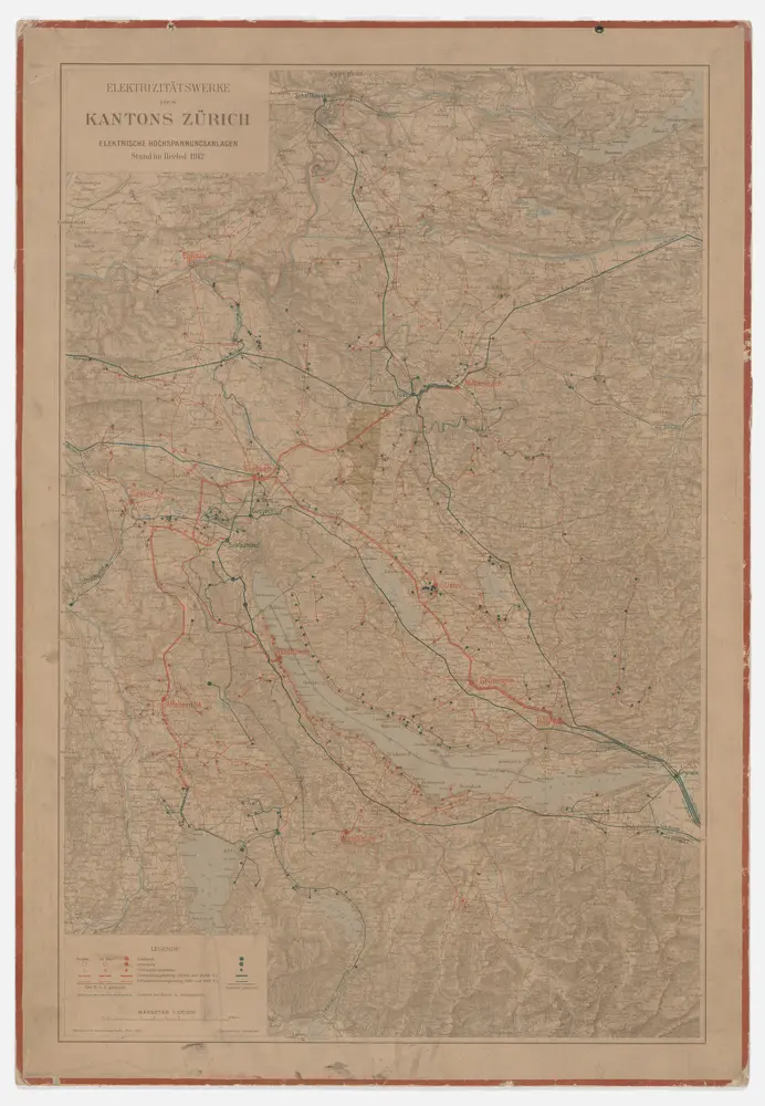 Kanton Zürich: Elektrizitätswerke des Kantons Zürich EKZ, elektrische Hochspannungsanlagen; Übersichtskarte