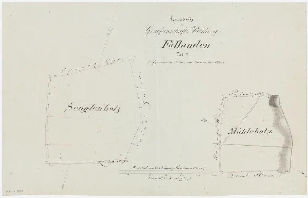 Fällanden: Gemeinde- und Genossenschaftswaldungen: Genossenschaftswaldungen Sängglen (Senglenholz), Müliholz (Mühleholz); Grundrisse (Tab. 2)