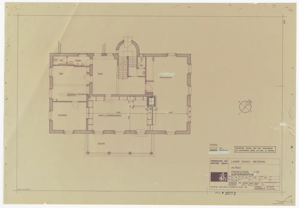 Wetzikon: Landwirtschaftliche Schule Oberland, Altbau: Erdgeschoss; Grundriss