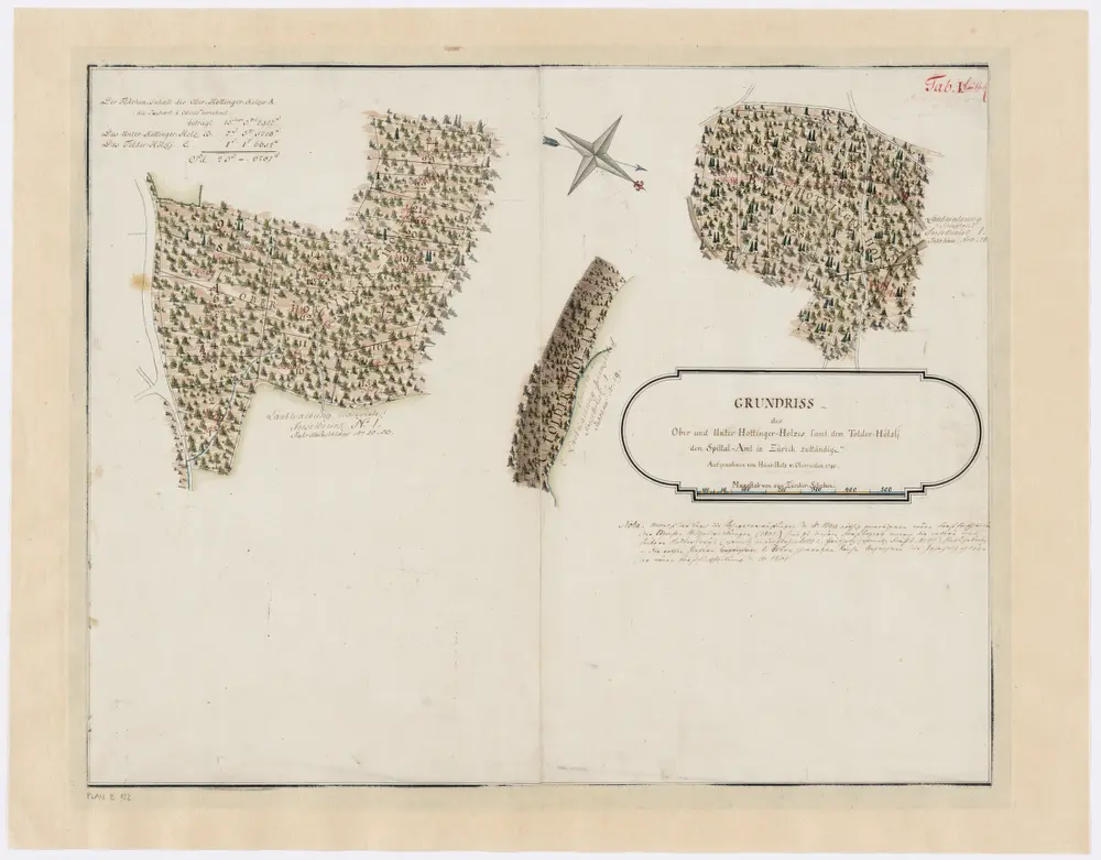 Hottingen: Dem Spital Zürich gehörende Waldungen Ober- und Unter-Hottinger-Holz samt Dolder-Hölzli; Grundriss