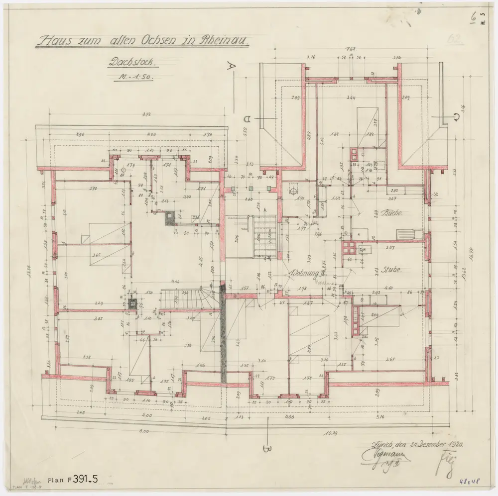 Gemeinde Rheinau: Haus zum alten Ochsen: Dachstock; Grundriss