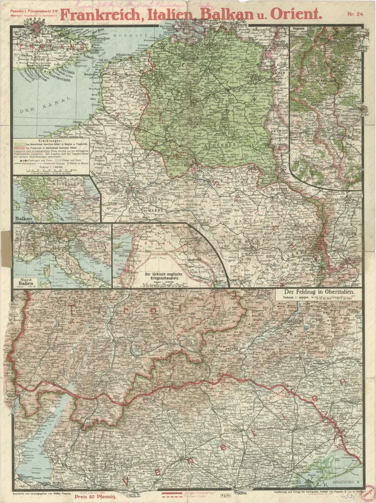 Paasche's Frontenkarte, Nr. 24 Frankreich, Italien, Balkan u. Orient