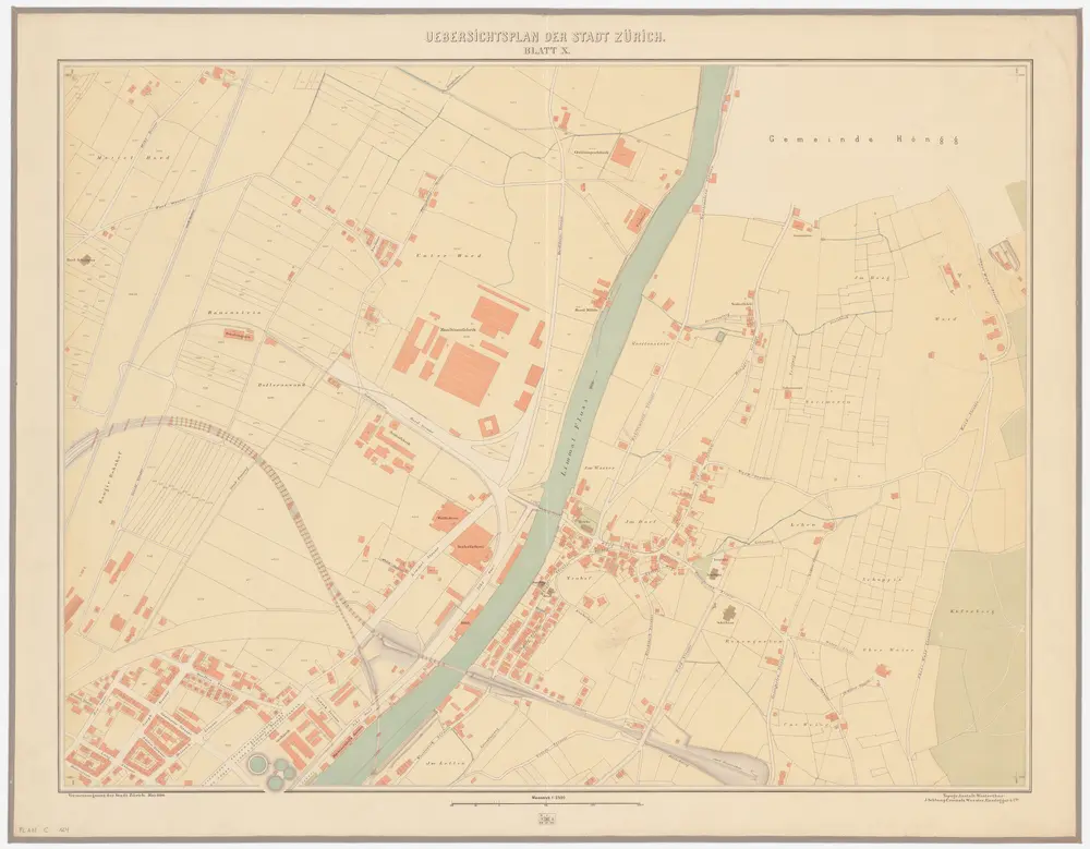 Übersichtsplan der Stadt Zürich und der umliegenden Gemeinden in 23 Blättern, Blatt X: Teile von Wipkingen, Aussersihl und des Industriequartiers