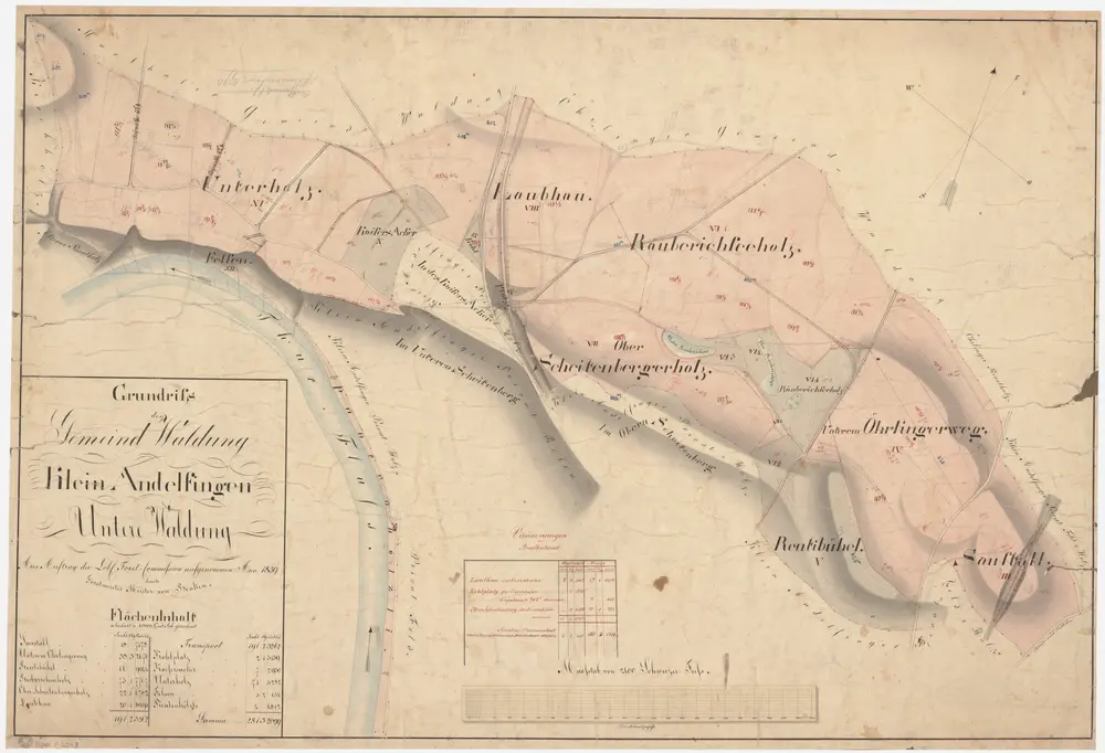 Kleinandelfingen: Gemeindewaldung: Untere Waldung mit Unterholz, Felsen, Räubrichseeholz, Laubhau, Kaiseräcker, Süstal (Saustall), Unterm Örlingerweg, Schiterberg (Scheitenbergerholz), Rütibüel (Reutebühel); Grundriss