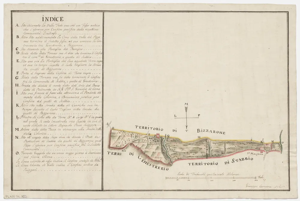 Grenze zwischen der Schweiz und dem Herzogtum Mailand bei Genestrerio, Stabio und Bizzarone; Grundriss