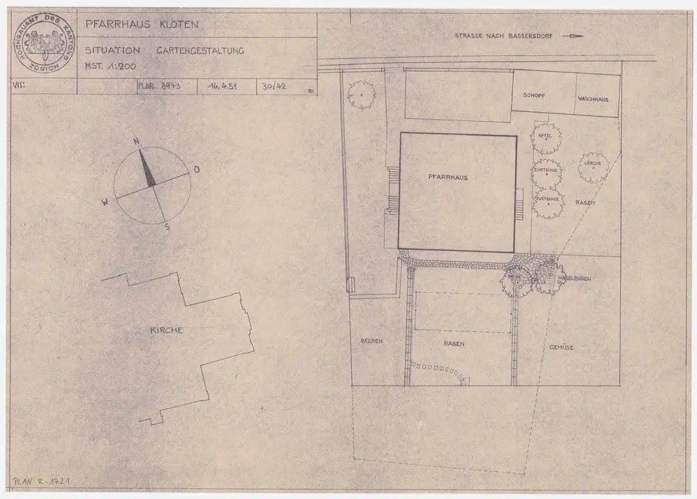 Kloten: Kirche, Pfarrhaus und Umgebung; Grundriss
