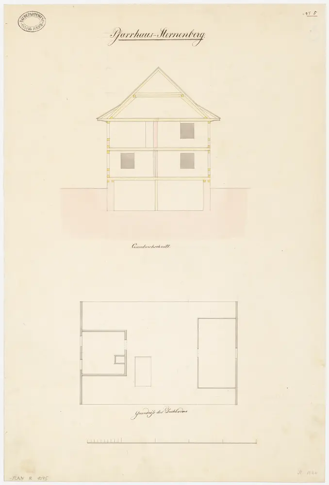 Sternenberg: Pfarrhaus; Grundriss des Dachgeschosses und Querschnitt (Nr. 5)