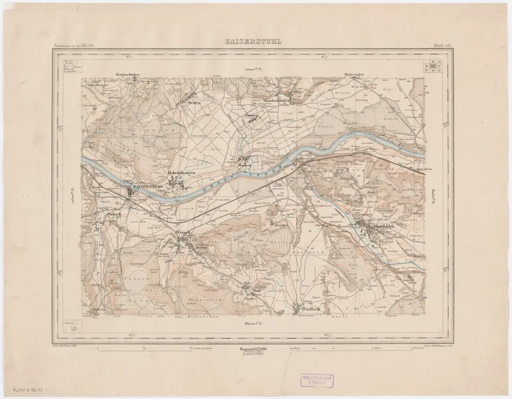 Topographischer Atlas der Schweiz (Siegfried-Karte): Den Kanton Zürich betreffende Blätter: Blatt 26: Kaiserstuhl